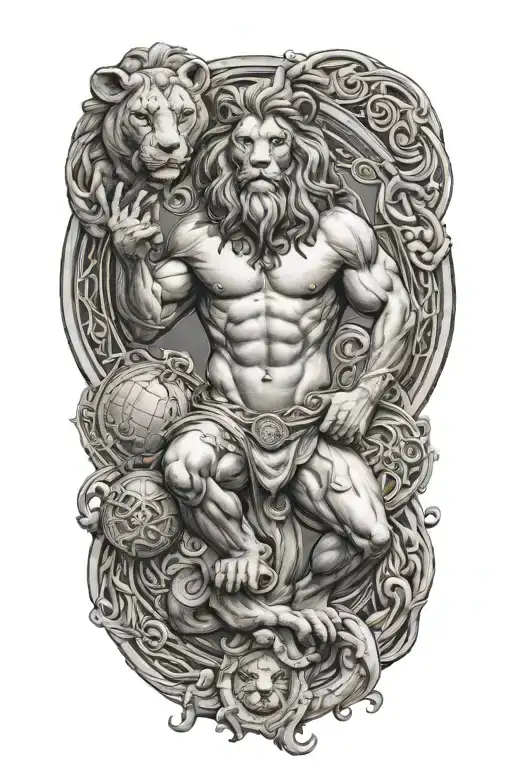 Atlas Holding The World With Lion Greek God With Celtic