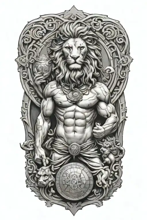 Atlas Holding The World With Lion Greek God With Celtic