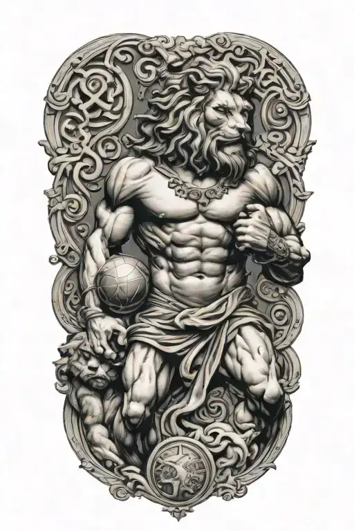 Atlas Holding The World With Lion Greek God With Celtic