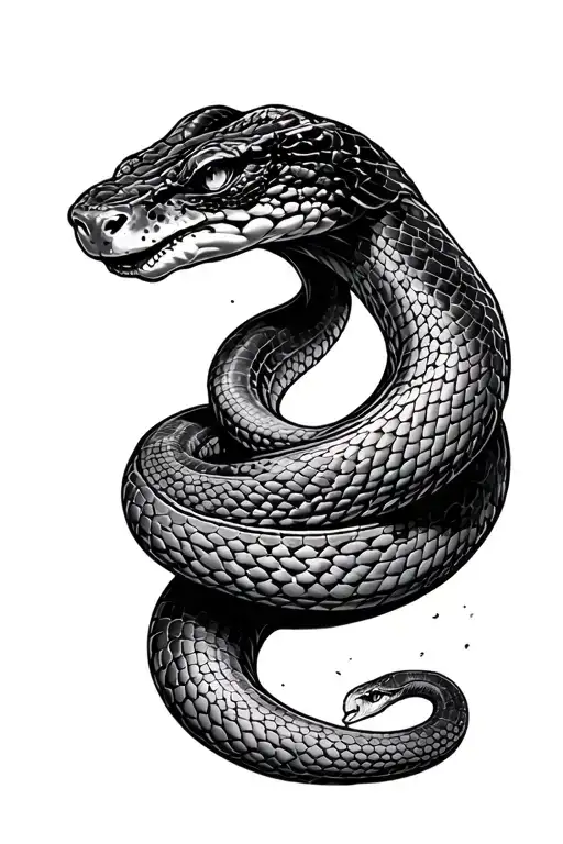 Snake Tattoo Crawling Up Thigh Black Ink