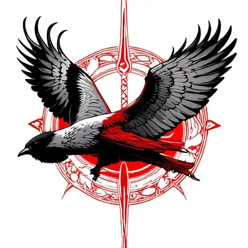 The Awen Symbol Combined With A Red Kite Bird Flying