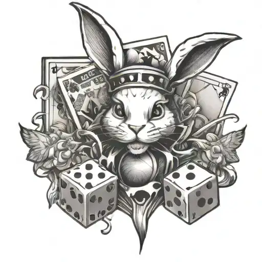 Aces Card And Dice And Basketball And Angel And Put All Inside A Fire Rabbit