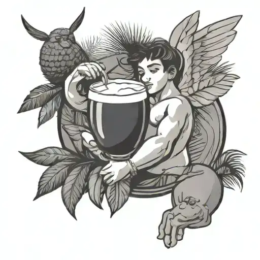 Cupid Flying While Drinking Coconut Cocktail
