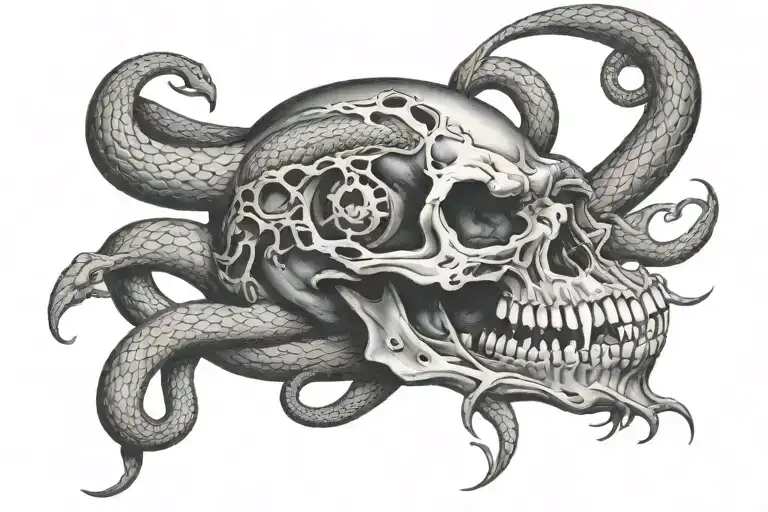 Snake Going Through A Skull Face