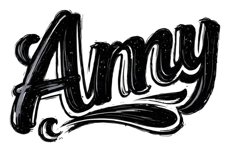 The Name Amy Wriiten In Cursive With Black Ink On Bicep