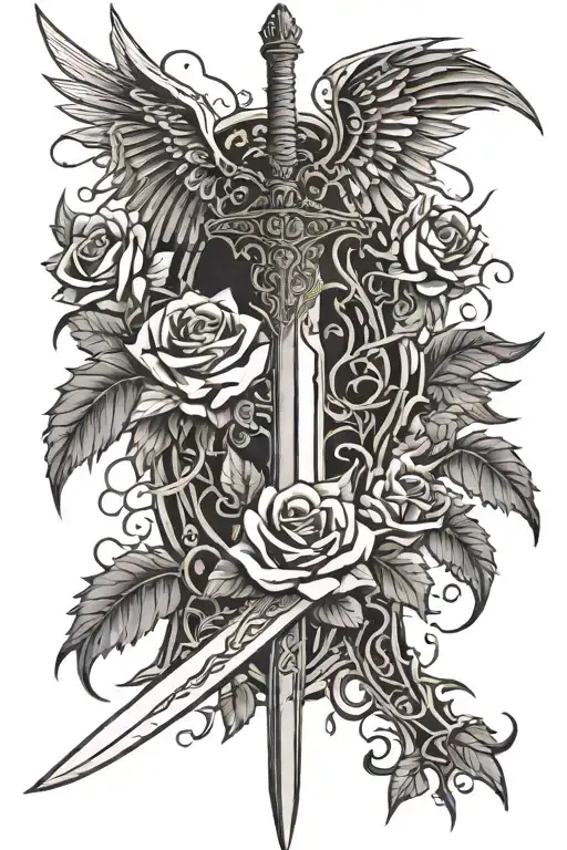 Black Wing Knight Roses Thorny Vines Long Sword