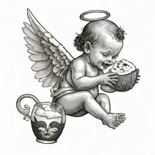 Combine A Meme With A Medieval Baby Angel Drinking Coconut Cocktail