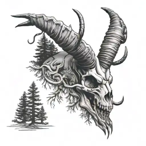 Ibex Skull With Scorpion Montain Trees And Peace