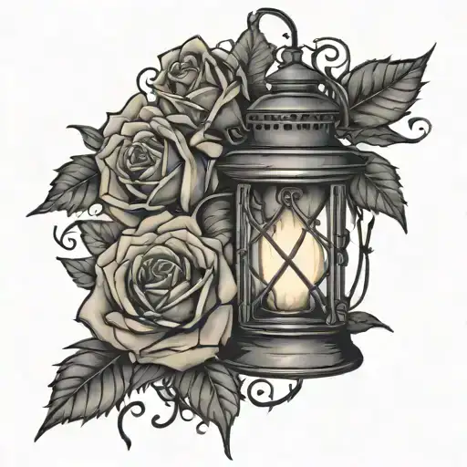 Thorns Going On All The Arm With A Lantern In The Center And A Rose In The Lantern