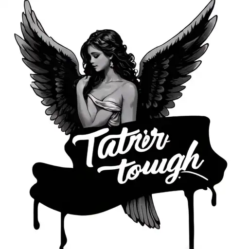 Tatertough In Cursive With Angel Wings Incorporated