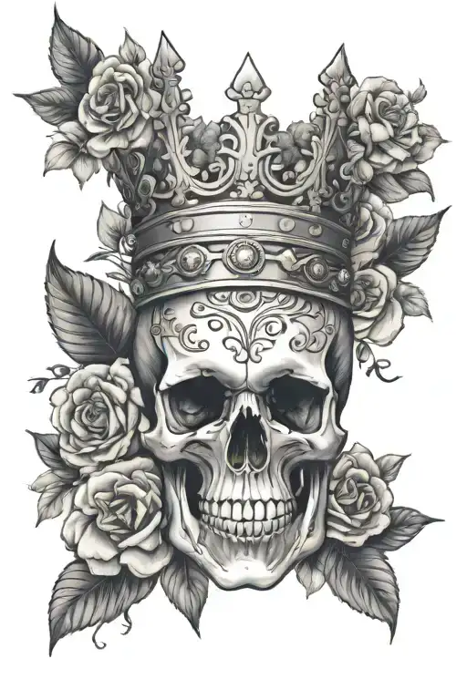 Skull Wearing A Crown Surrounded By Bold Flowers