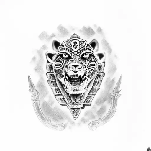 Aztec Jaguar Warrior On Totem Pole