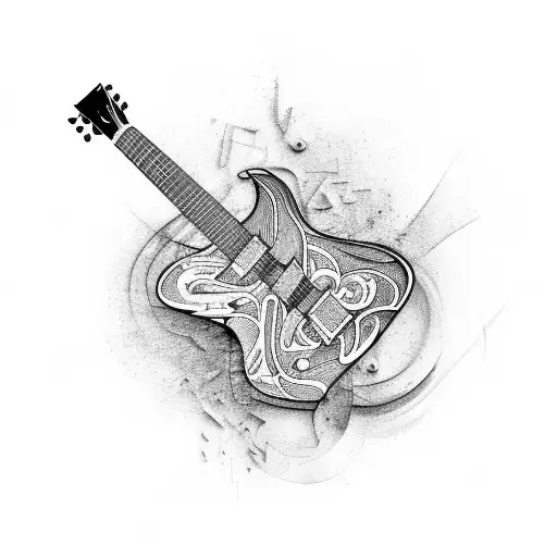 An Abstract Representation Of A Guitar Made Entirely Of Recycling Materials