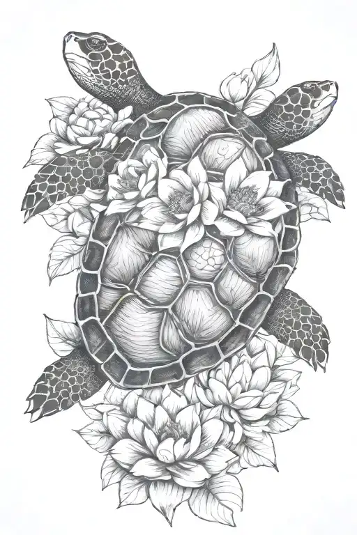 Turtle With Lotus Flower Blooming