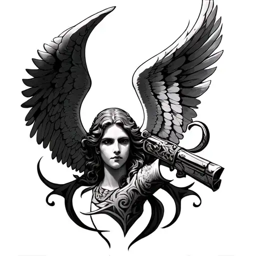 Angel Of War Mafia Style Neck Tattoo Design