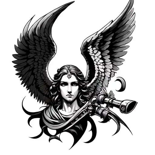 Angel Of War Mafia Style Neck Tattoo Design
