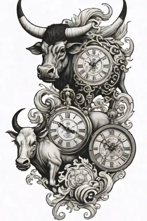 A Drake With Clock And An Ox With A Clock Chineese Style