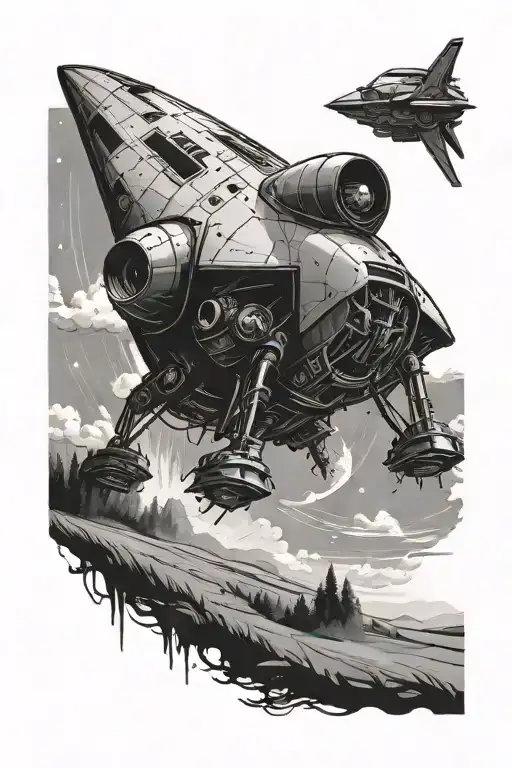 Space Ship Landing In Field