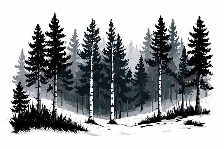 Minimal Pine And Birch Forest