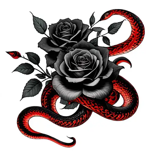 Black Roses With Red Snake Running Through