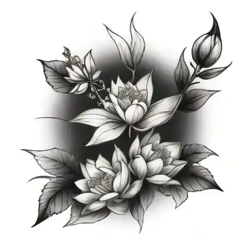 Larkspurs And Water Lily Intertwined