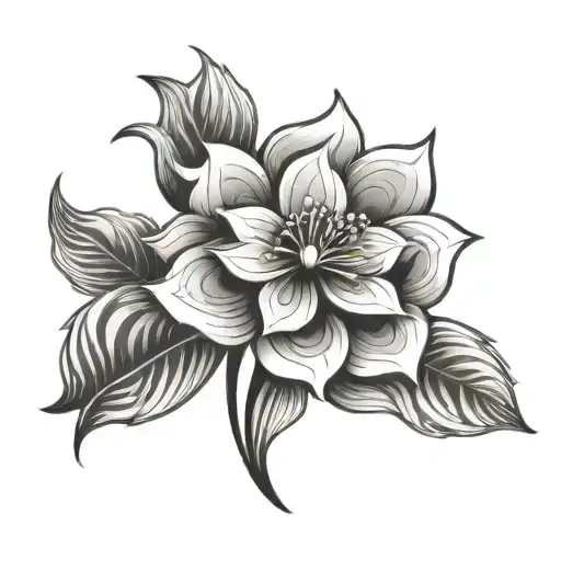 A Psychedelic Flower In Abstract Style With A Stem And Leaves