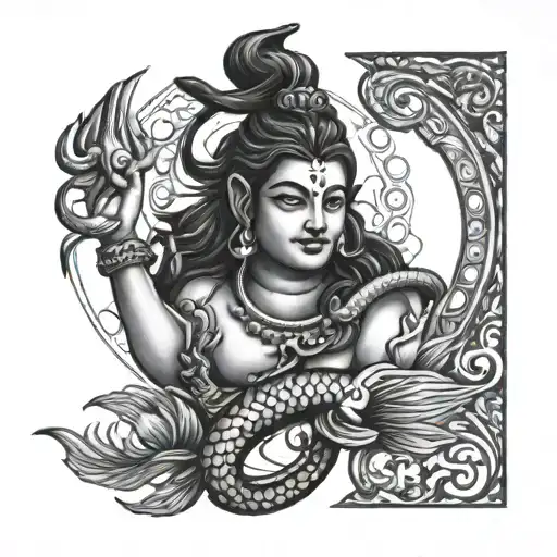 God Shiva Fish Related Tattoo Sketch