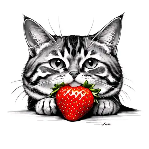 Cat Eating Strawberry