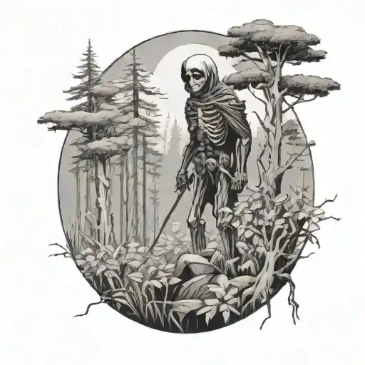 Death Standing In Forest Landscape