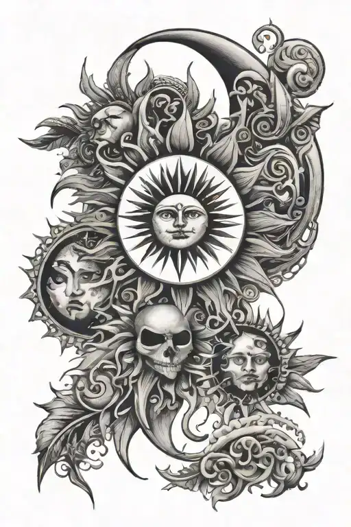A Sun And Moon Design Representing The Balance Between Bravery And Family