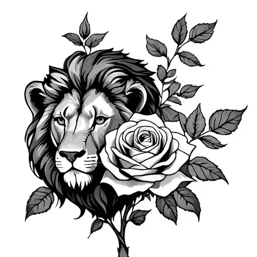 Lion And Rose Growing Together Symbolizing Family