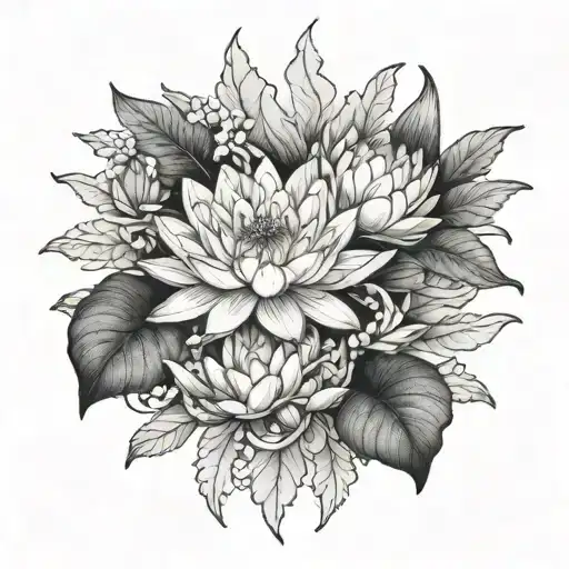 Water Lily And Larkspurs Intertwined Symbolizing The Client's