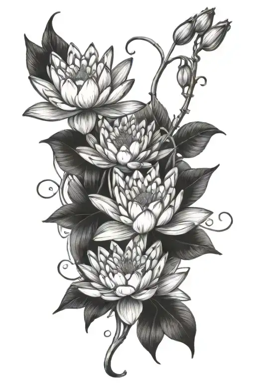 Water Lily And Larkspurs Intertwined