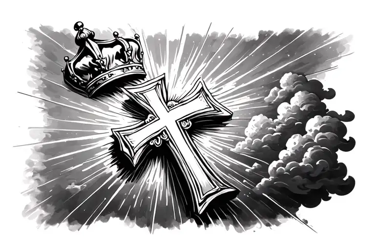 1 Cross With Crown Surrounded By Clouds And Rays Of Light