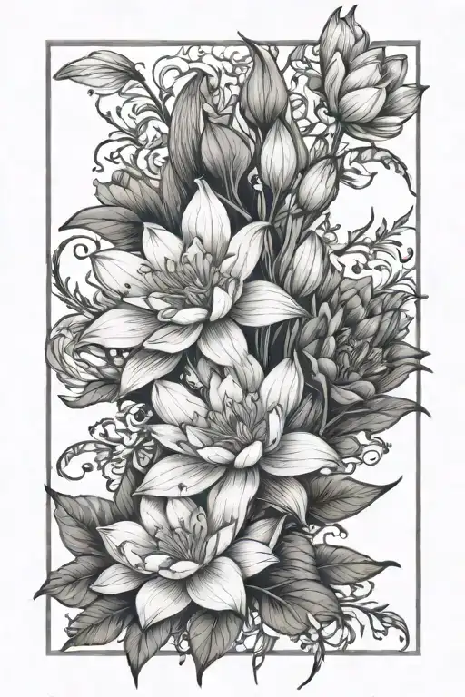 Larkspurs And Water Lily Intertwined