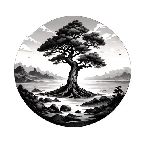 Life Tree Surrounded By A Desert And A Sea