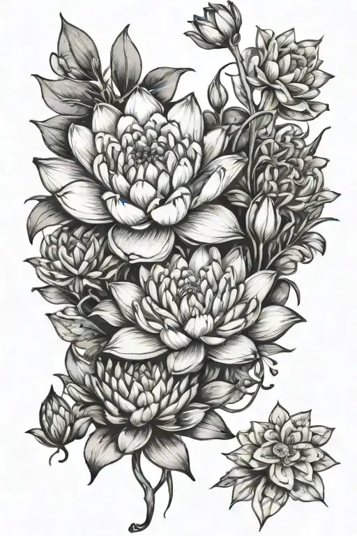 Water Lily And Larkspurs Intertwined