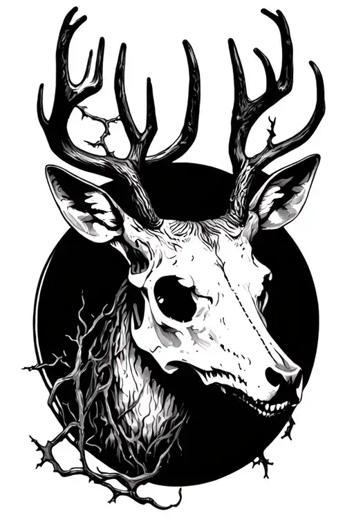 Deer Skull With Vines Coming Out The Eye Sockets Will Be Placed On The Forearm