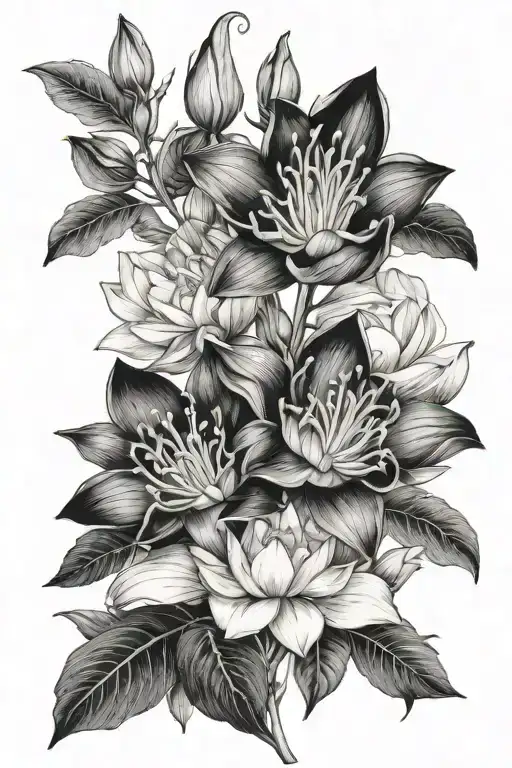 Larkspurs And Water Lily Intertwined