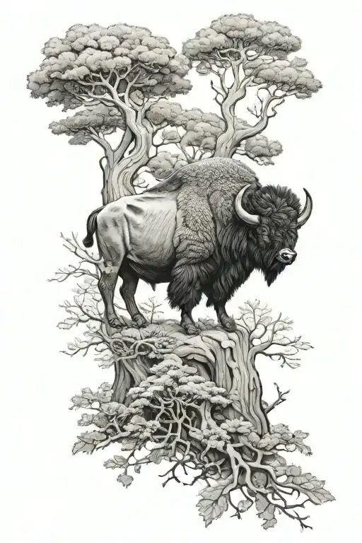 European Bison And Yew Tree