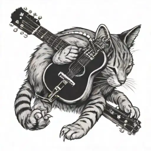 A Tattoo Design Of A Cat Wearing Headphones And Strumming A Guitar