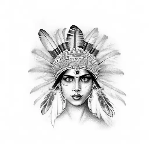 Create An Indian Woman With A European Face And Feathers On Her Head