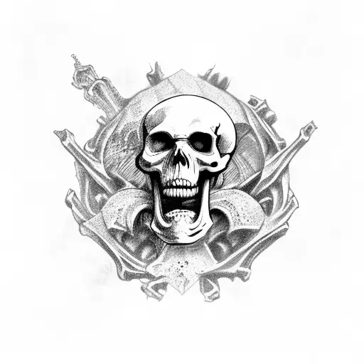 Skeleton Sitting On A Throne Of Skulls