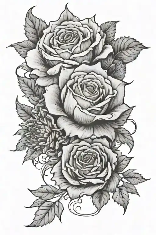 Rose And Chrysanthemum Tangled Together