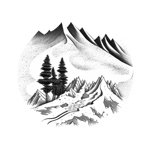 Mountain Path Landscape With A Man Walking Through A Doorway Towards The Mountains