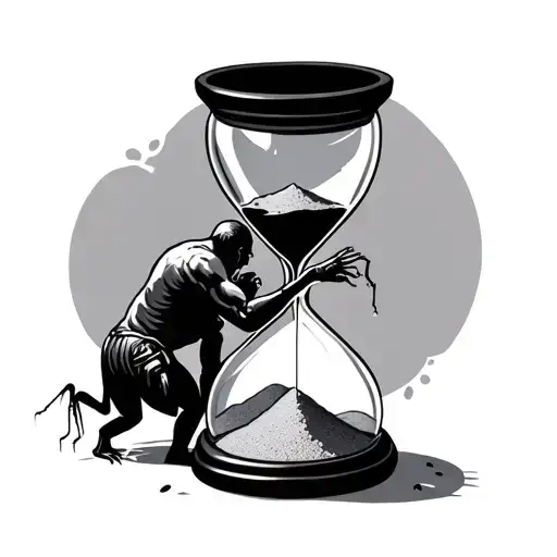 Ant Sized Man Trying To Stop Sand In Hourglass