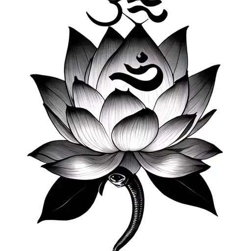 Lotus Flower With Om Symbol And Cobra