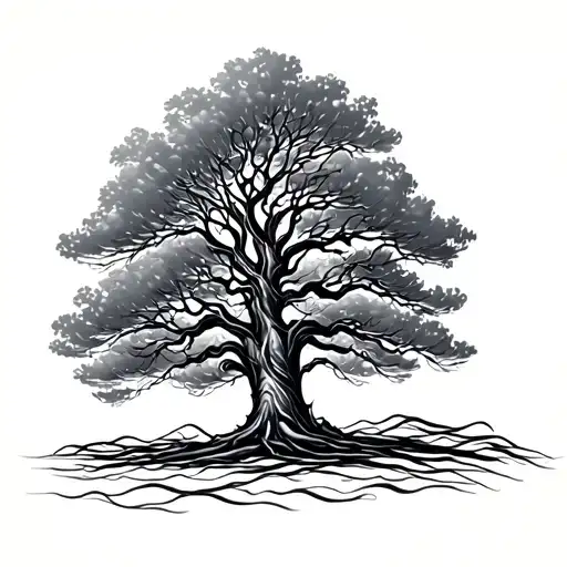 A Linework Tattoo Of A Tree With One Flowing Line With No Leaves
