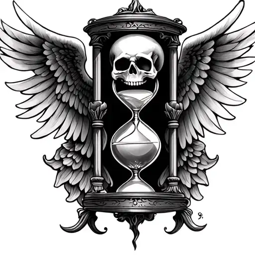 Hourglass With Wings And A Skull On Top