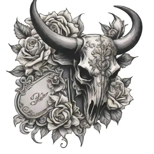 Cards And Bull Skull And Flowers